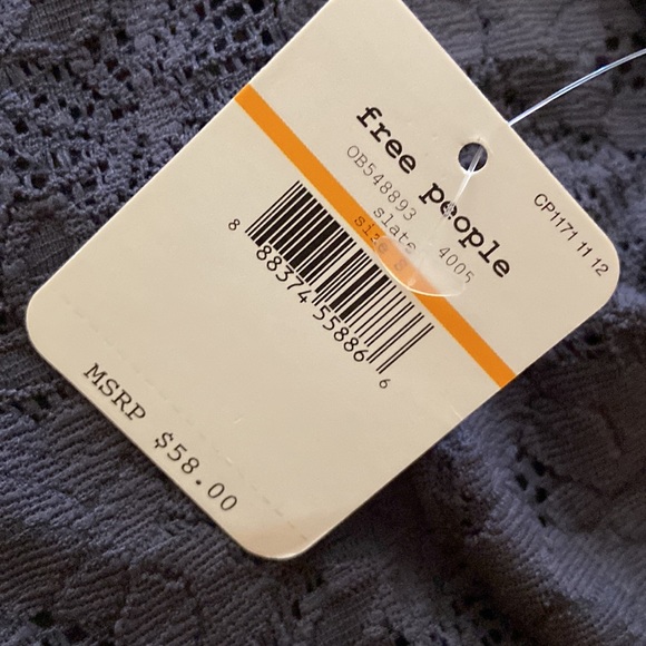 Free People NWT V-Neck Blue-Gray & Green Lace Shirt - Size Sm. STUNNING! - Picture 5 of 9